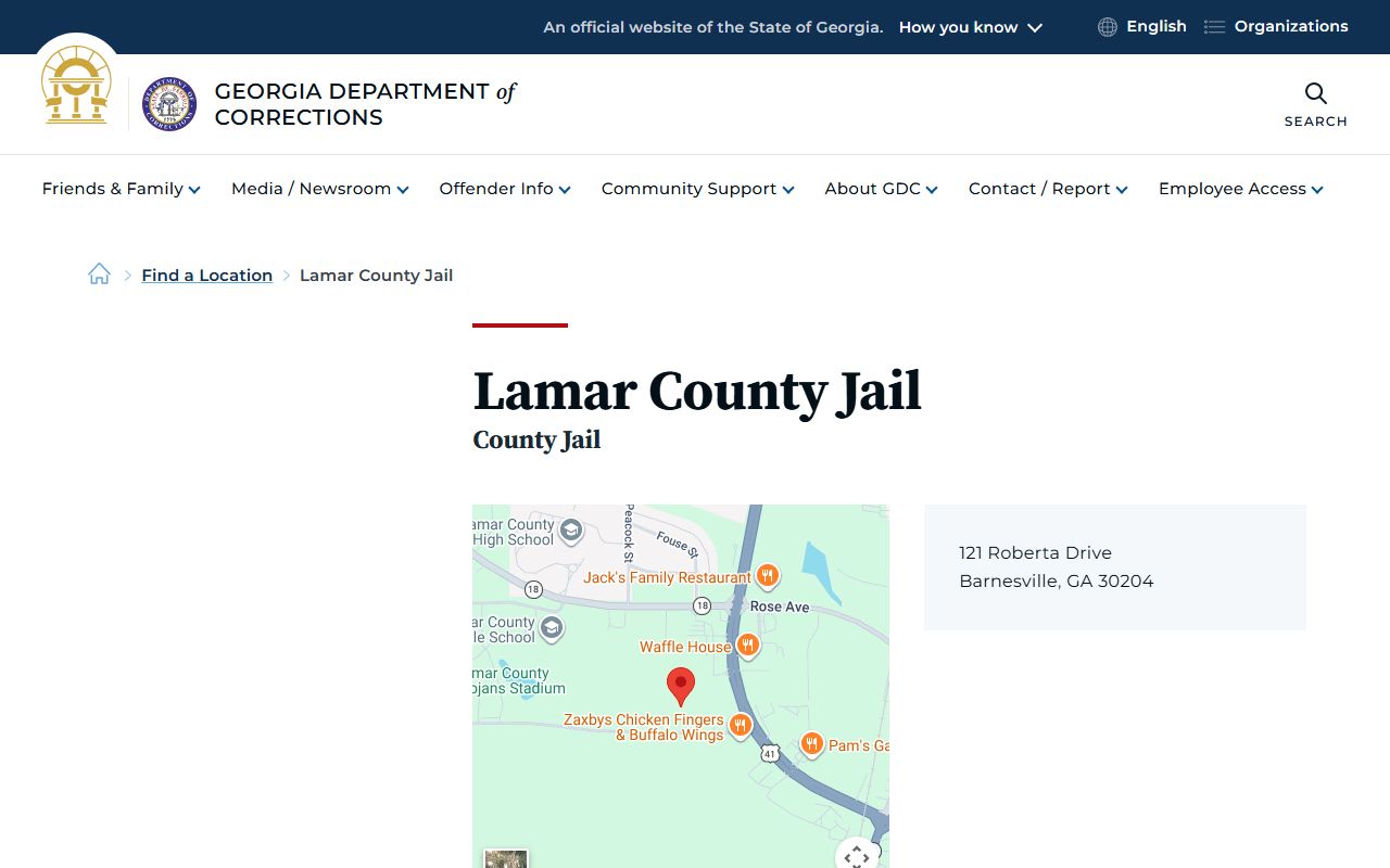 GDC Lamar County Jail listing for county jail inmate lookup
