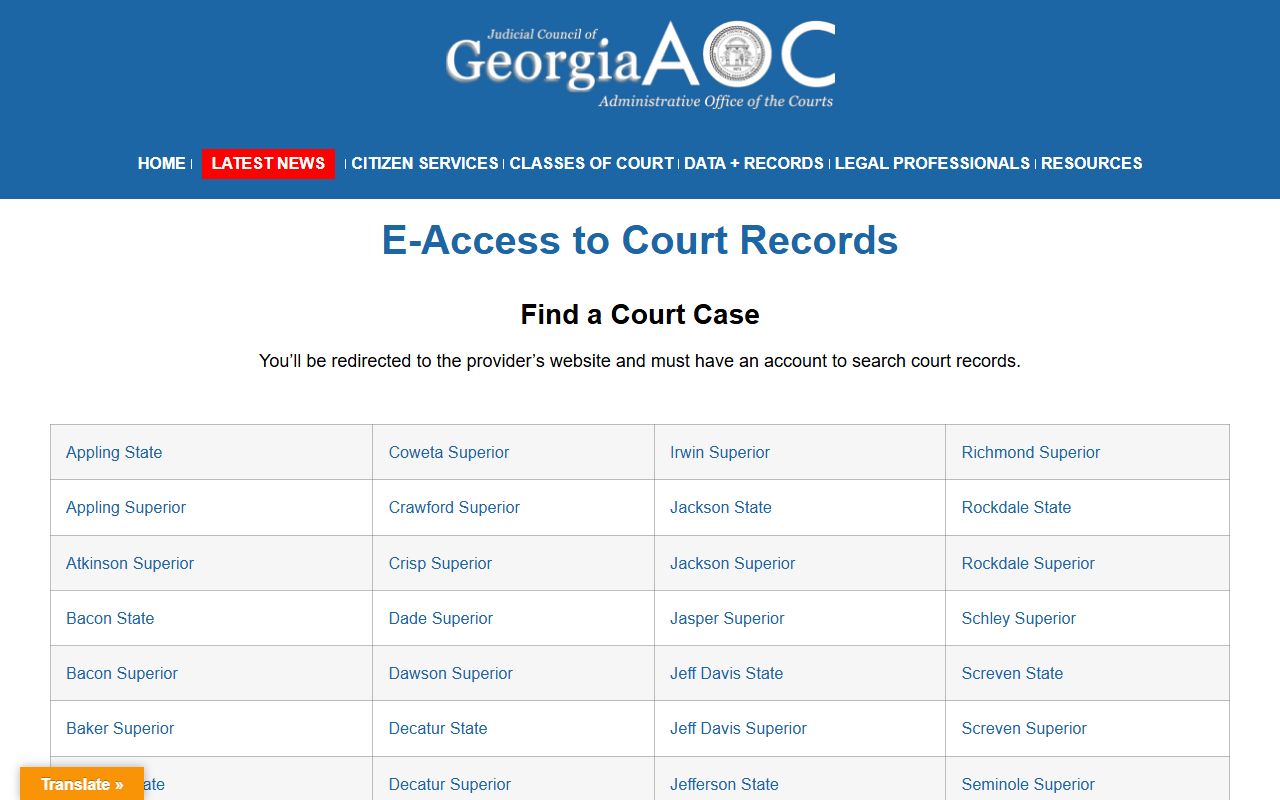 Georgia e-access Lamar Superior court records after arrest listing