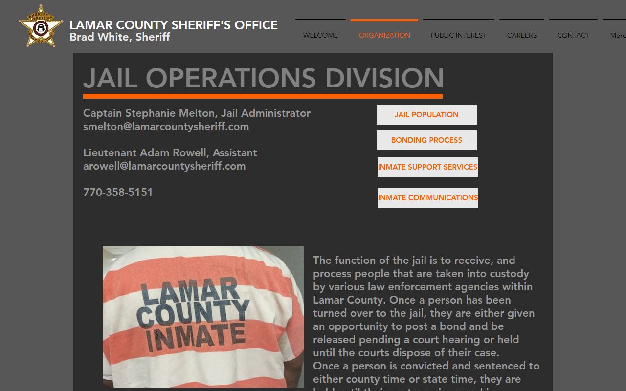 Lamar County Jail operations page for inmate lookup and custody details